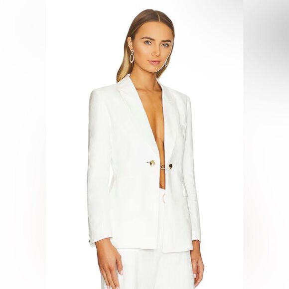 Karina Grimaldi Cecile Jacket blazer Off White linen gold buttons Revolve New - Picture 4 of 13